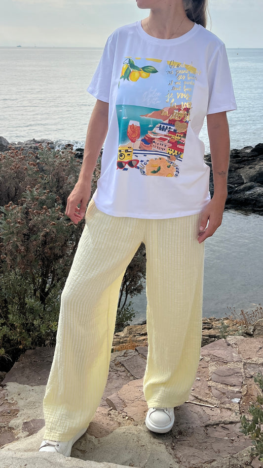 Pantalon gaze de coton - Rayé jaune