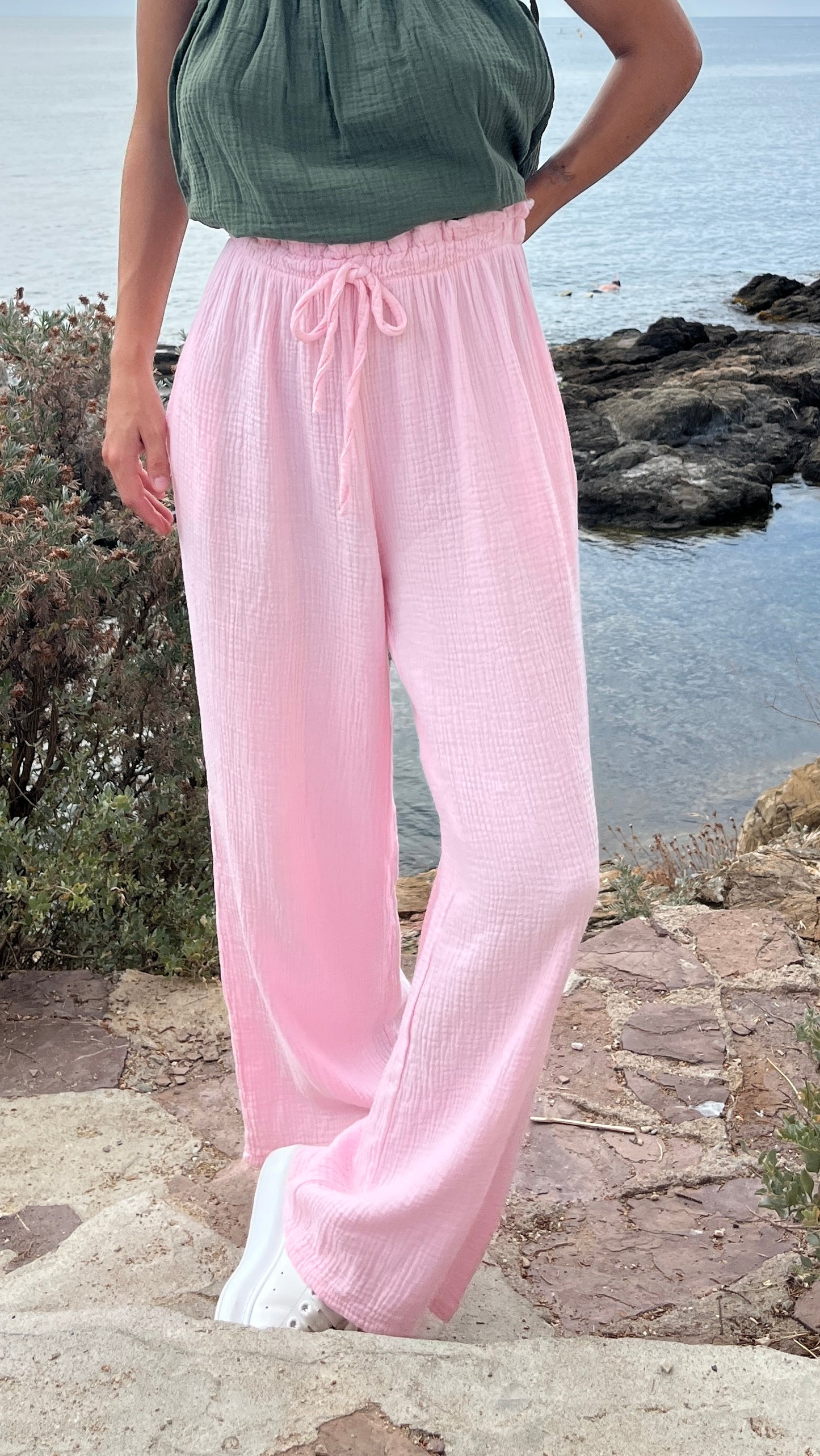 Pantalon gaze de coton - Rose bonbon
